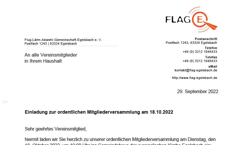 Mitgliederversammlung 2022 der Flug-Lärm-Abwehr-Gemeinschaft-Egelsbach e.V.